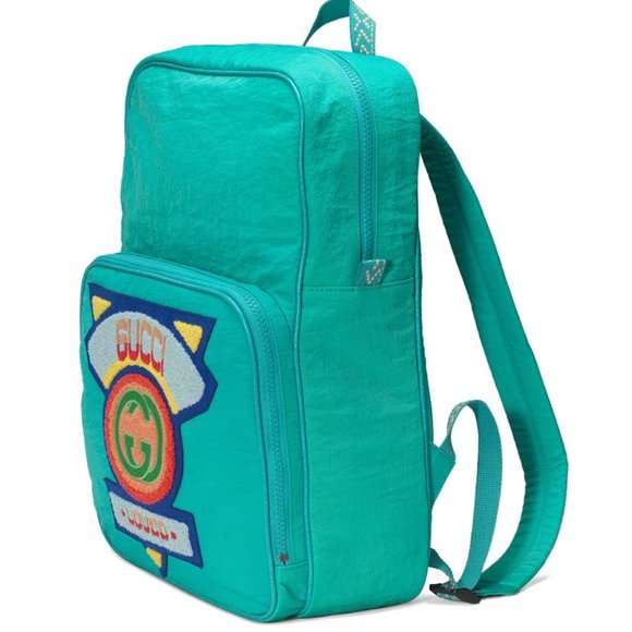 HOST PICK. NEW WITH DUSTBAG Gucci Medium 80s Logo Patch Backpack in Blue - Picture 2 of 8